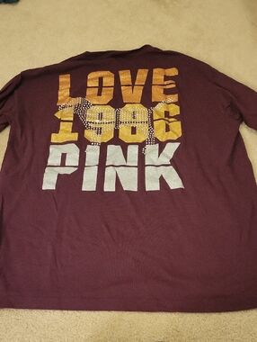 LOVE 1996 PINK Graphic Tee in Burgundy with Gold and Silver Accents